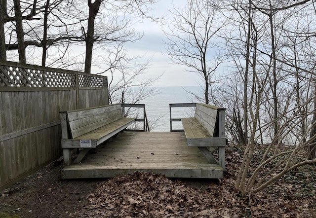 deck with a water view