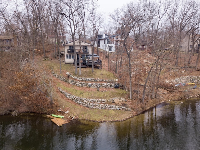 exterior space featuring a water view