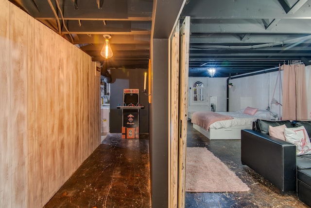 basement with wooden walls