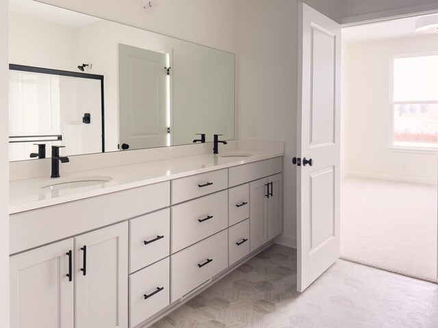 bathroom with vanity and walk in shower