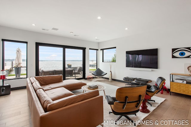 living room with light wood-type flooring