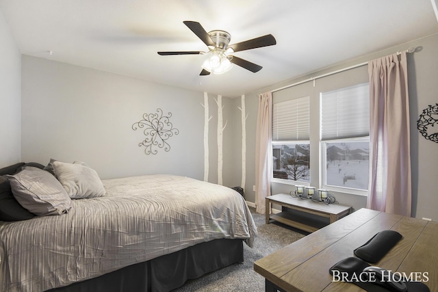 bedroom with carpet flooring and ceiling fan