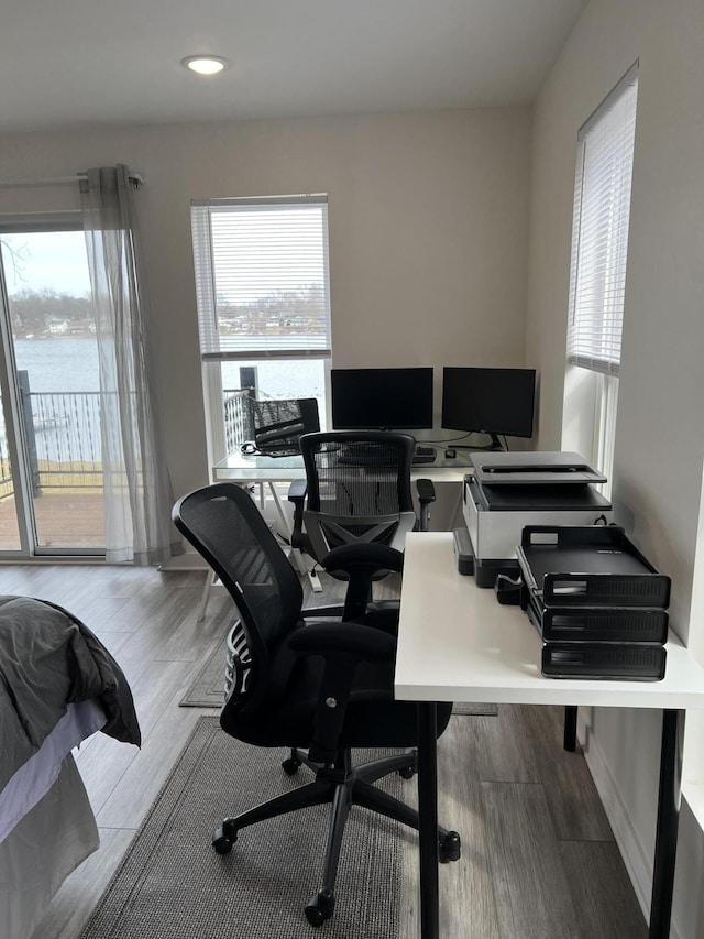 home office featuring hardwood / wood-style floors and a wealth of natural light