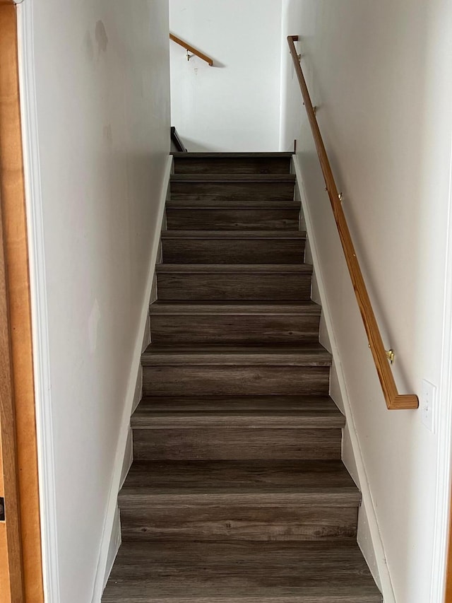 staircase with wood-type flooring