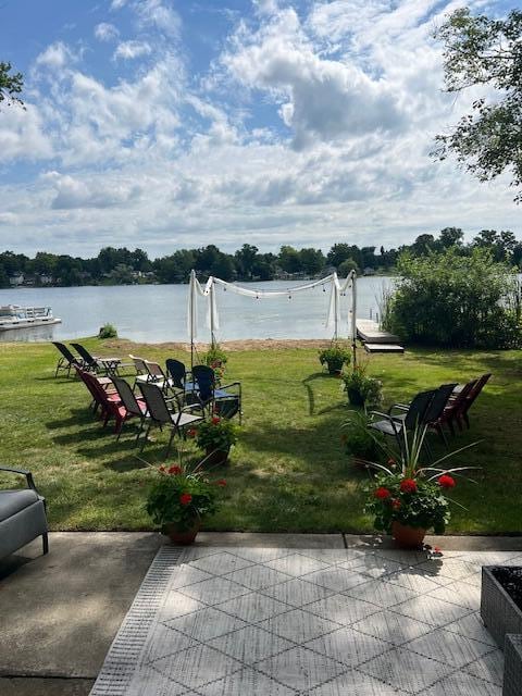 view of patio / terrace featuring a water view