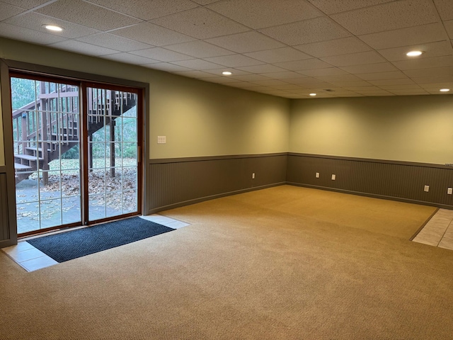 interior space featuring light colored carpet