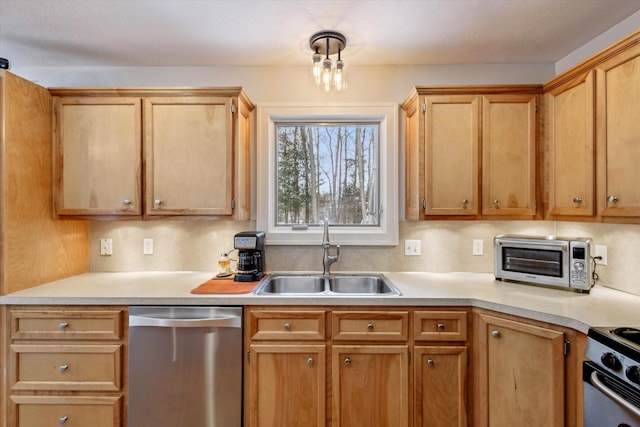 kitchen featuring appliances with stainless steel finishes, backsplash, and sink