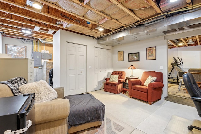 living room featuring electric panel