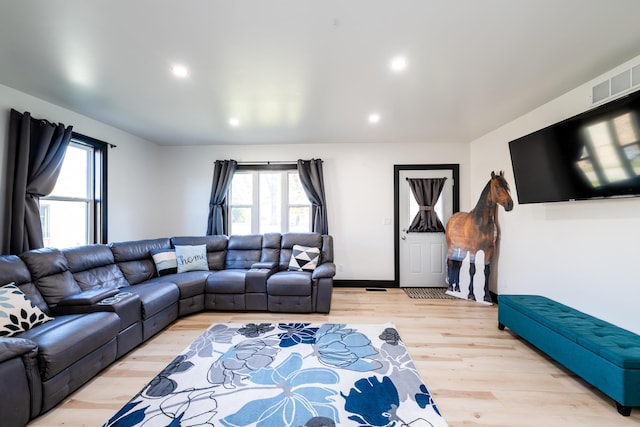 living room with light wood-type flooring