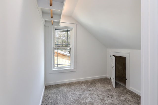 additional living space with light carpet and vaulted ceiling