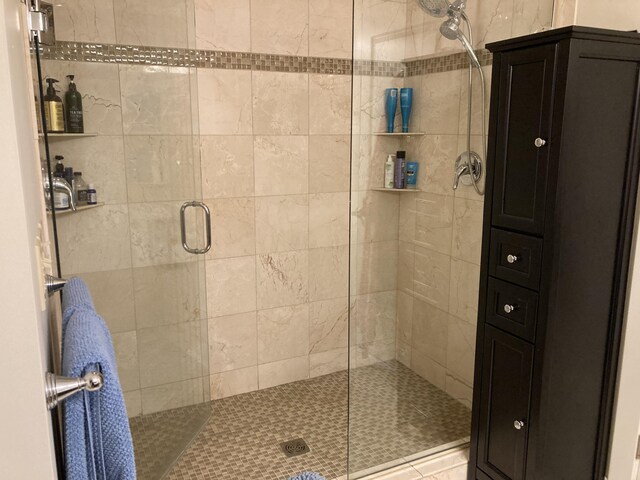 bathroom featuring a shower with door