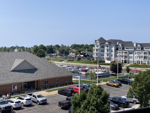 view of building exterior featuring a water view