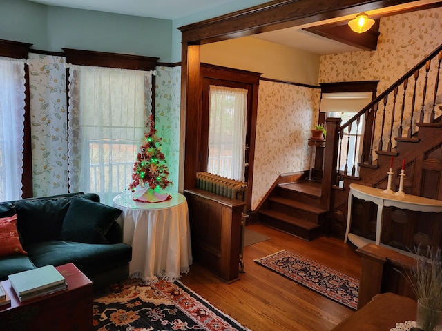 living room with hardwood / wood-style flooring