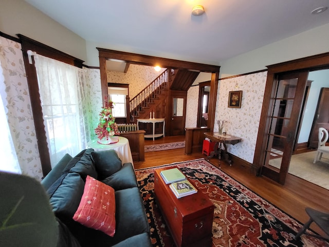 living room with hardwood / wood-style floors