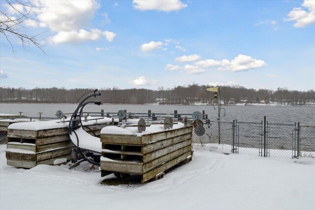 dock area with a water view