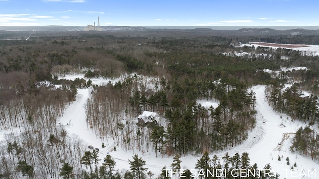 snowy aerial view with a mountain view