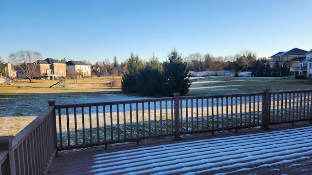 deck featuring a water view