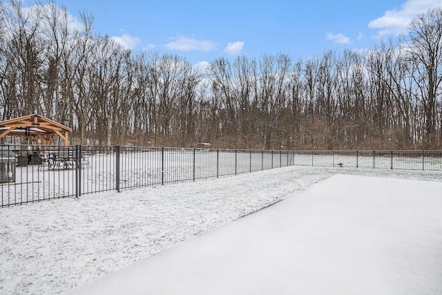 view of yard layered in snow