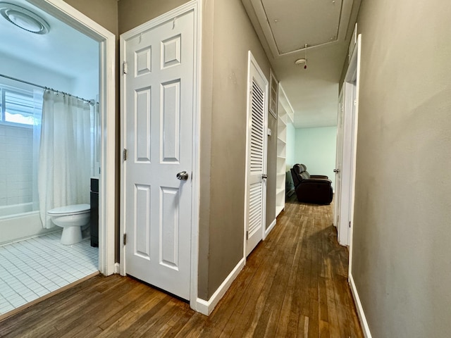 hallway with dark hardwood / wood-style floors