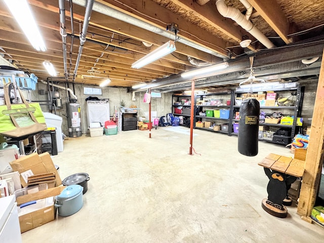 basement featuring water heater