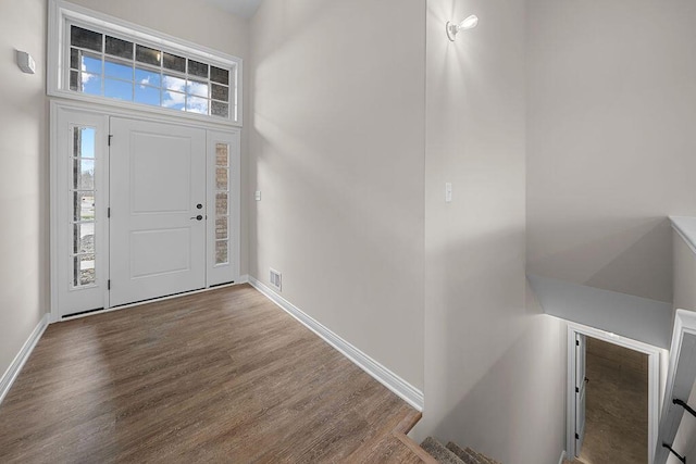 entrance foyer featuring wood-type flooring and a high ceiling