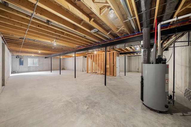 basement featuring gas water heater