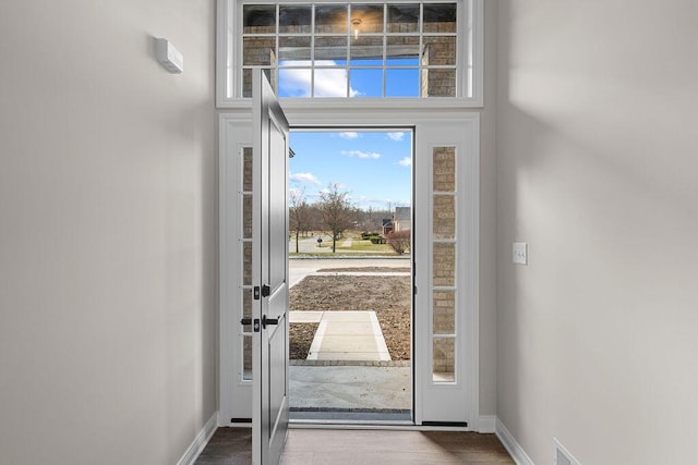 doorway to outside featuring wood-type flooring