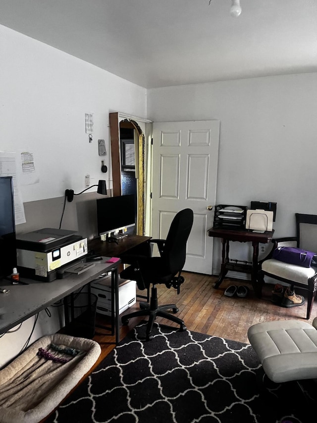 home office featuring wood-type flooring