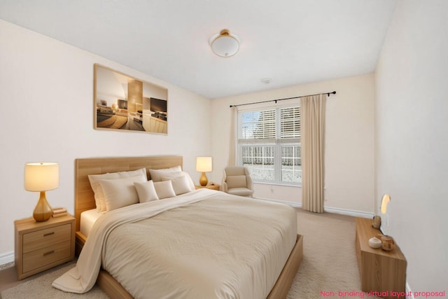 bedroom with light carpet