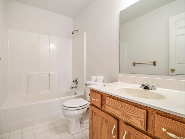 full bathroom with toilet, vanity, and bathing tub / shower combination