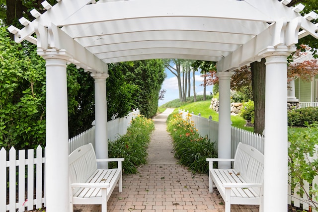 view of patio featuring a pergola