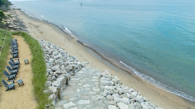 view of water feature featuring a beach view