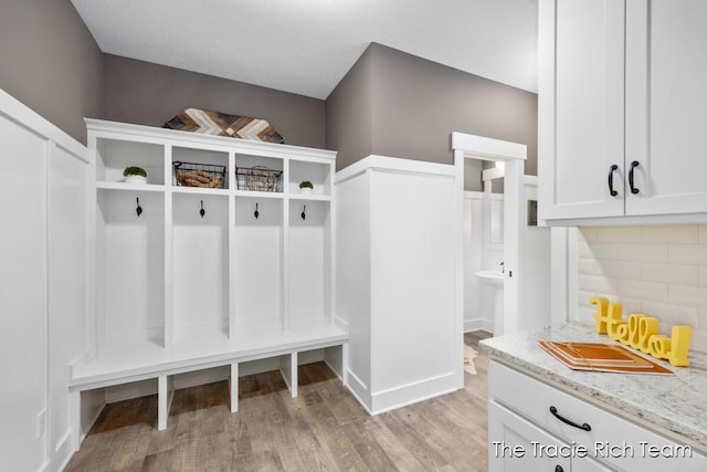 mudroom featuring light wood-type flooring