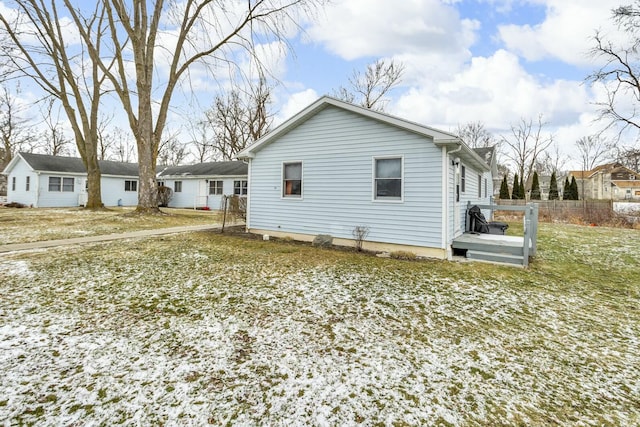 view of snow covered property