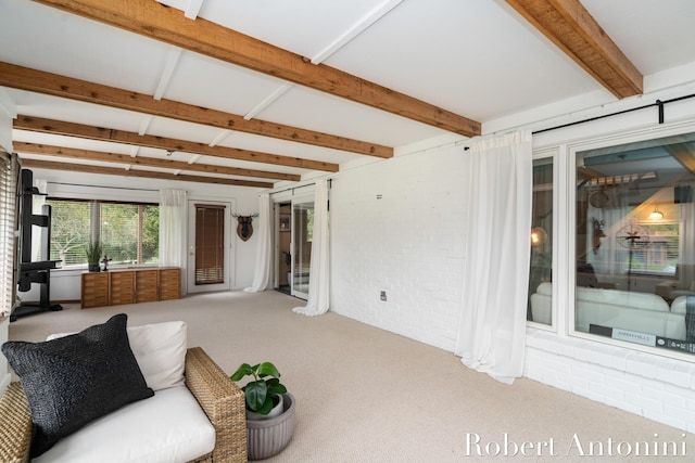 interior space featuring beam ceiling