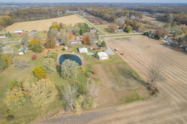 aerial view featuring a rural view and a water view