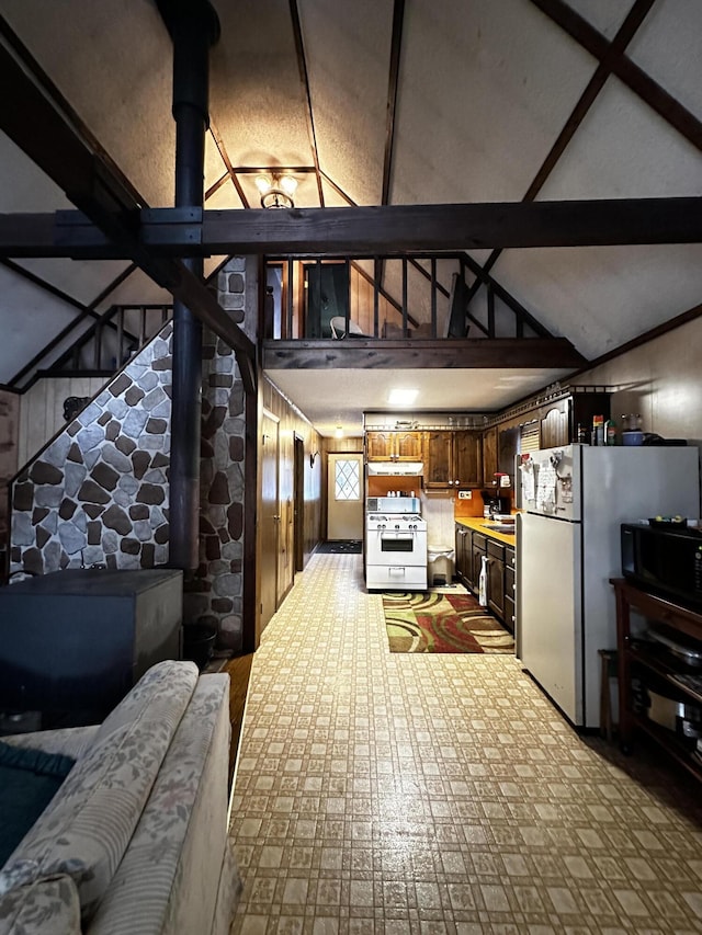 living room with vaulted ceiling