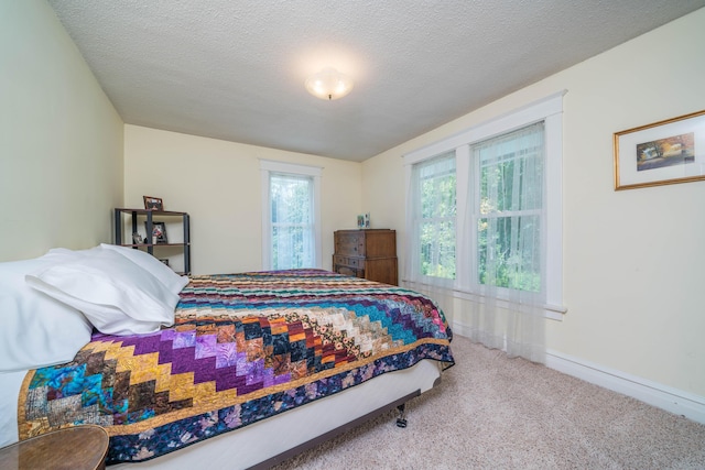 bedroom featuring carpet floors and a textured ceiling