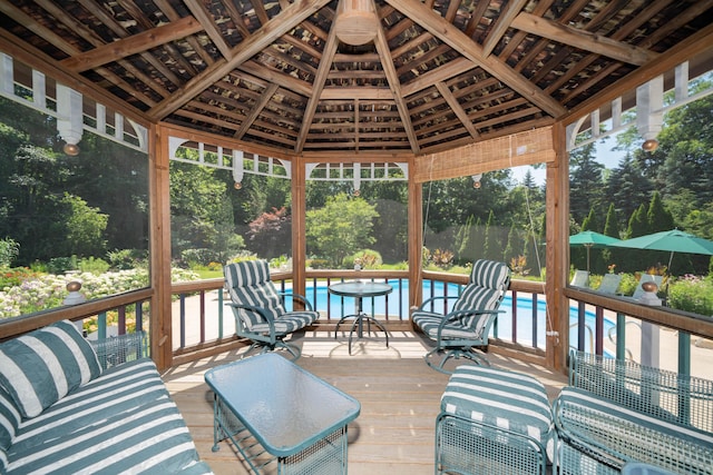 wooden deck with a gazebo