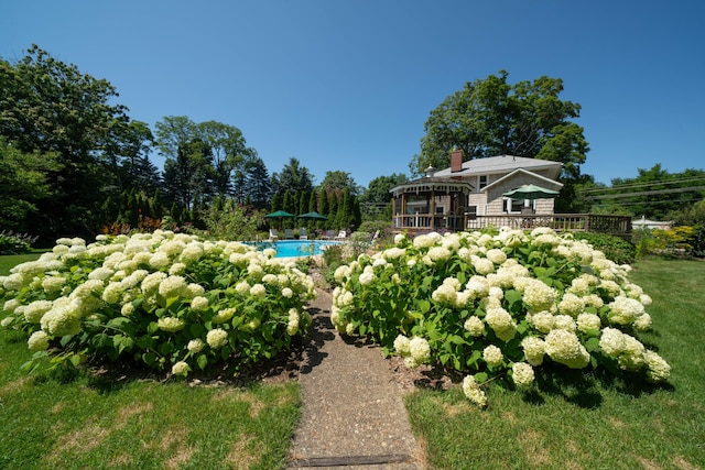 view of swimming pool with a gazebo