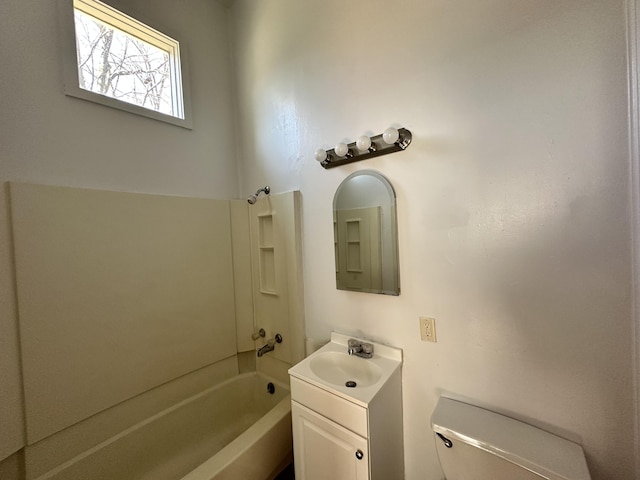 full bathroom featuring vanity, toilet, and shower / washtub combination