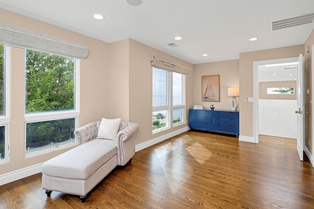 living area with dark hardwood / wood-style flooring