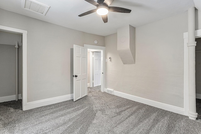 interior space featuring carpet and ceiling fan