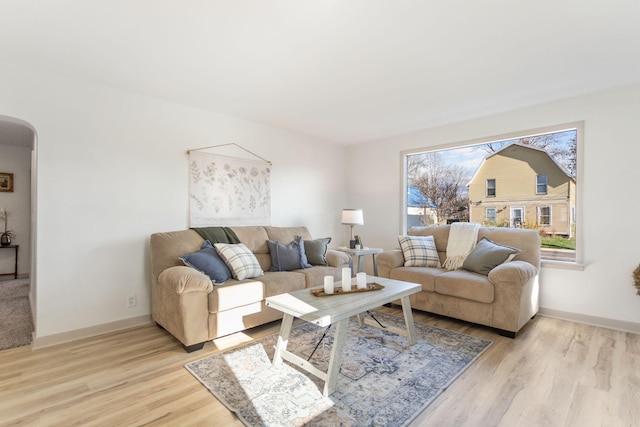 living room featuring light wood-type flooring