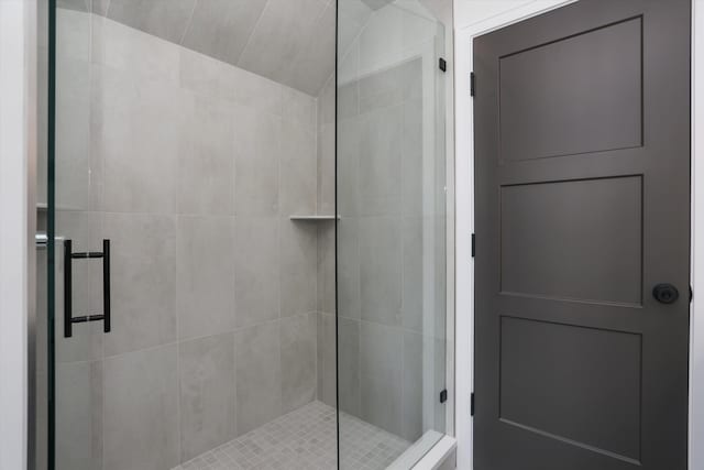 bathroom featuring a shower with shower door