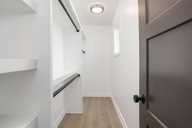 spacious closet featuring light hardwood / wood-style flooring