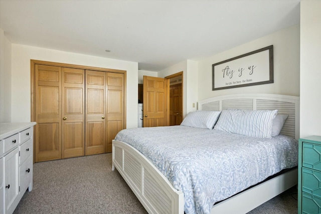 carpeted bedroom with a closet