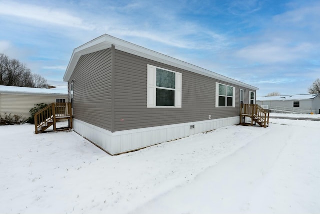 view of snow covered exterior