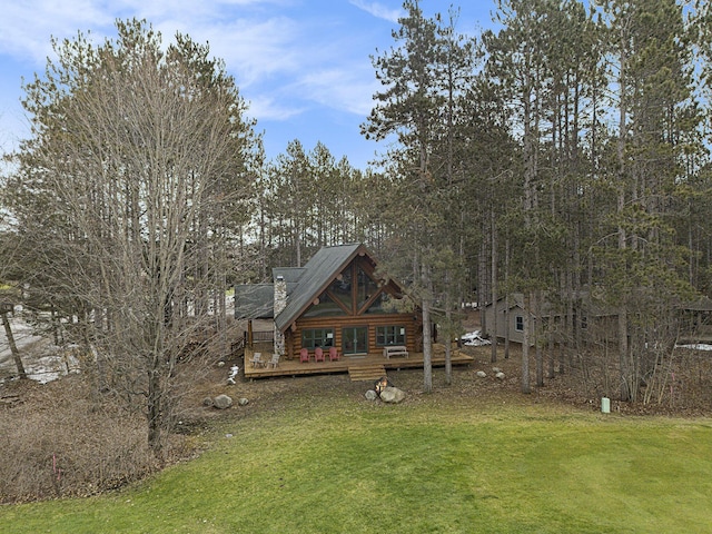 view of yard with a wooden deck