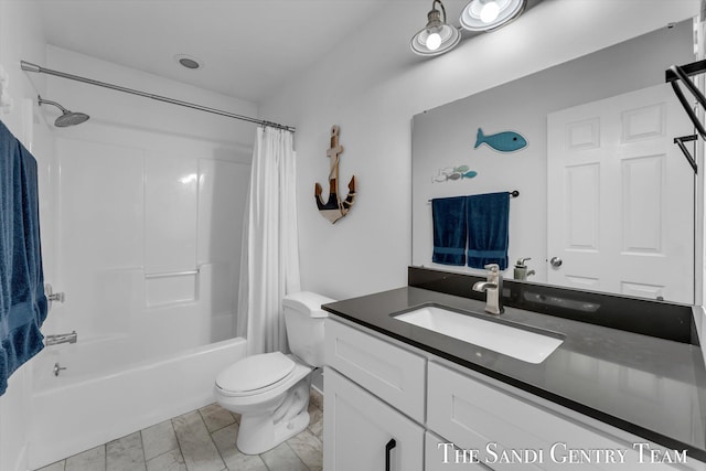 full bathroom featuring vanity, toilet, and shower / bath combo with shower curtain